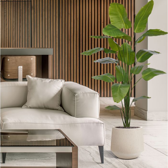 Hoge Kunstplant met Grote Groene Bladeren - Luxe Binnendecoratie