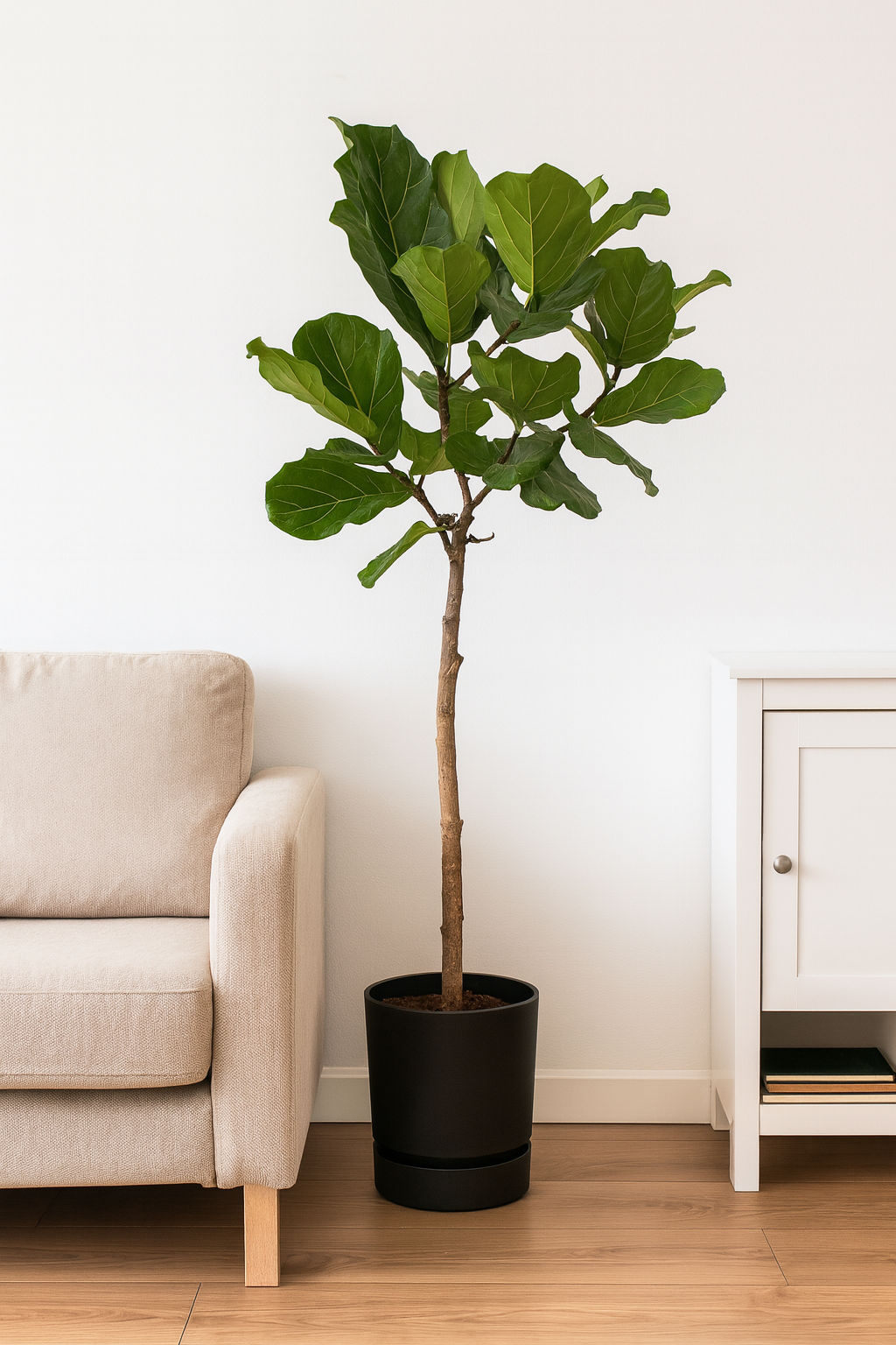 Ficus Lyrata XL 160 cm met Zwarte Pot | Moderne Kamerplant
