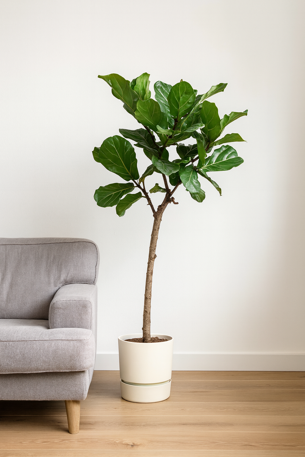 Ficus Lyrata op Stam 160 cm met Witte Pot | Design Kamerplant