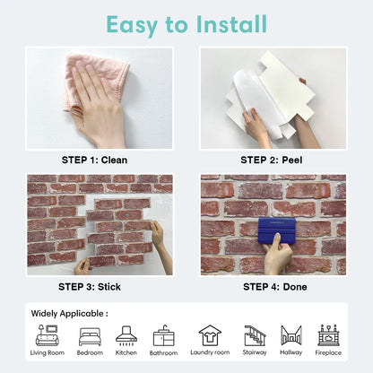 3D Baksteenlook Wandpanelen (Set van 10) | Zelfklevend Peel & Stick | Waterdicht & Warmtebestendig Muurdecor