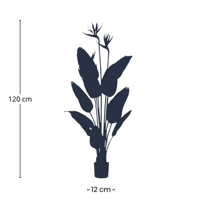 Strelitzia kunstplant met bloemen 120 cm | Tropische paradijsvogelplant | Kunstplant in zwarte pot
