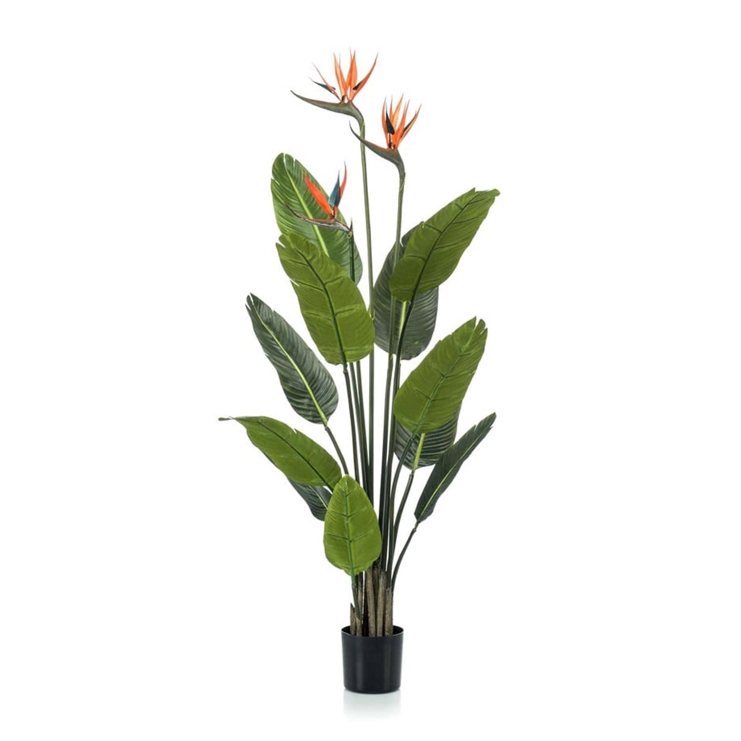 Strelitzia kunstplant met bloemen 120 cm | Tropische paradijsvogelplant | Kunstplant in zwarte pot