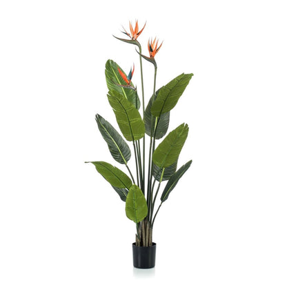 Strelitzia kunstplant met bloemen 120 cm | Tropische paradijsvogelplant | Kunstplant in zwarte pot