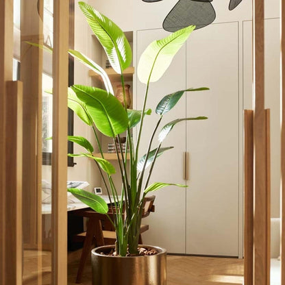 Strelitzia Nicolai kunstplant 180 cm | Tropische grootblad plant in zwarte pot | Paradijsvogelplant voor binnen