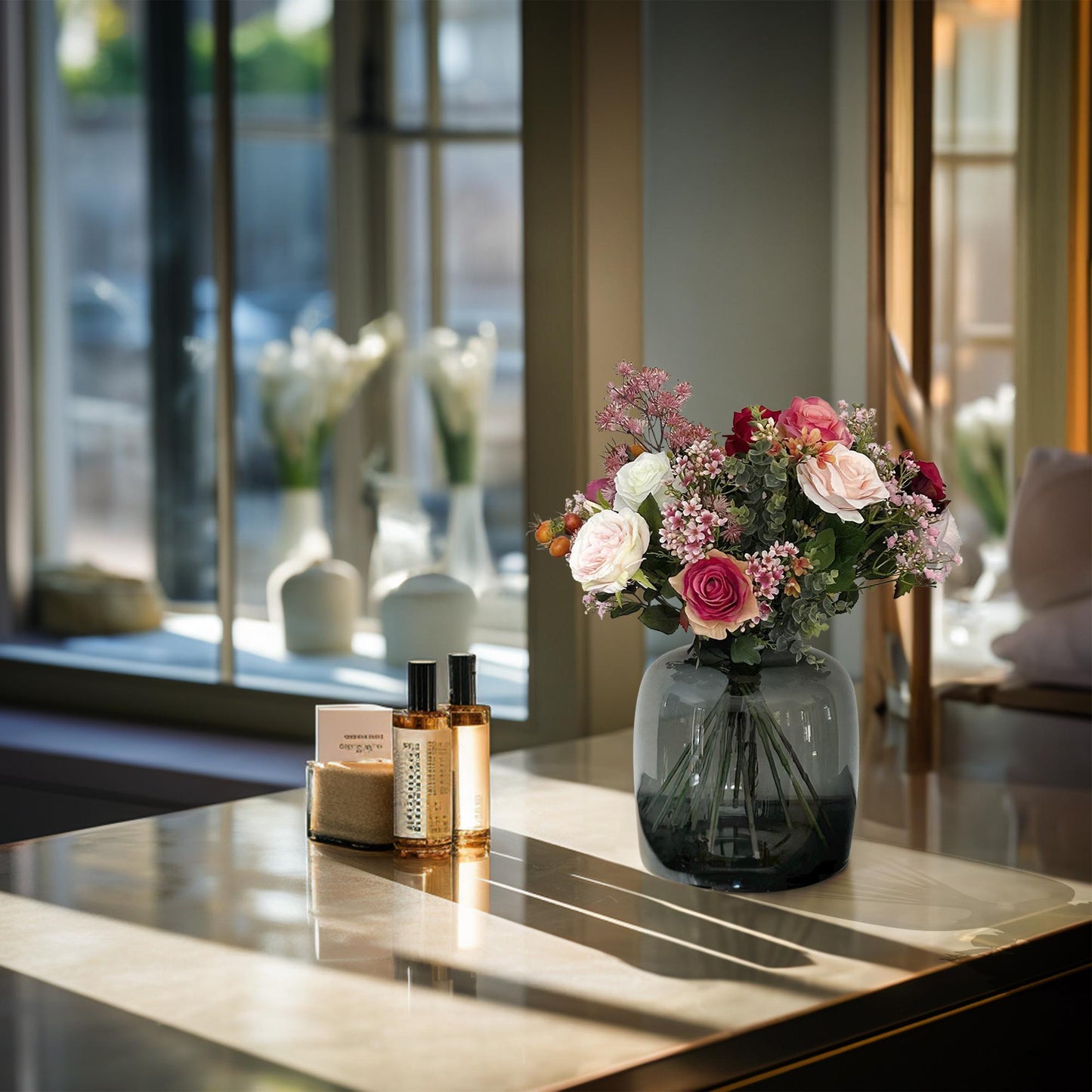 Kunstboeket | 45 cm | Luxe bloemen | Flame Roses